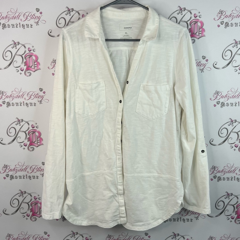 Sonoma long sleeve button up white silver Cream Cotton Shirt
